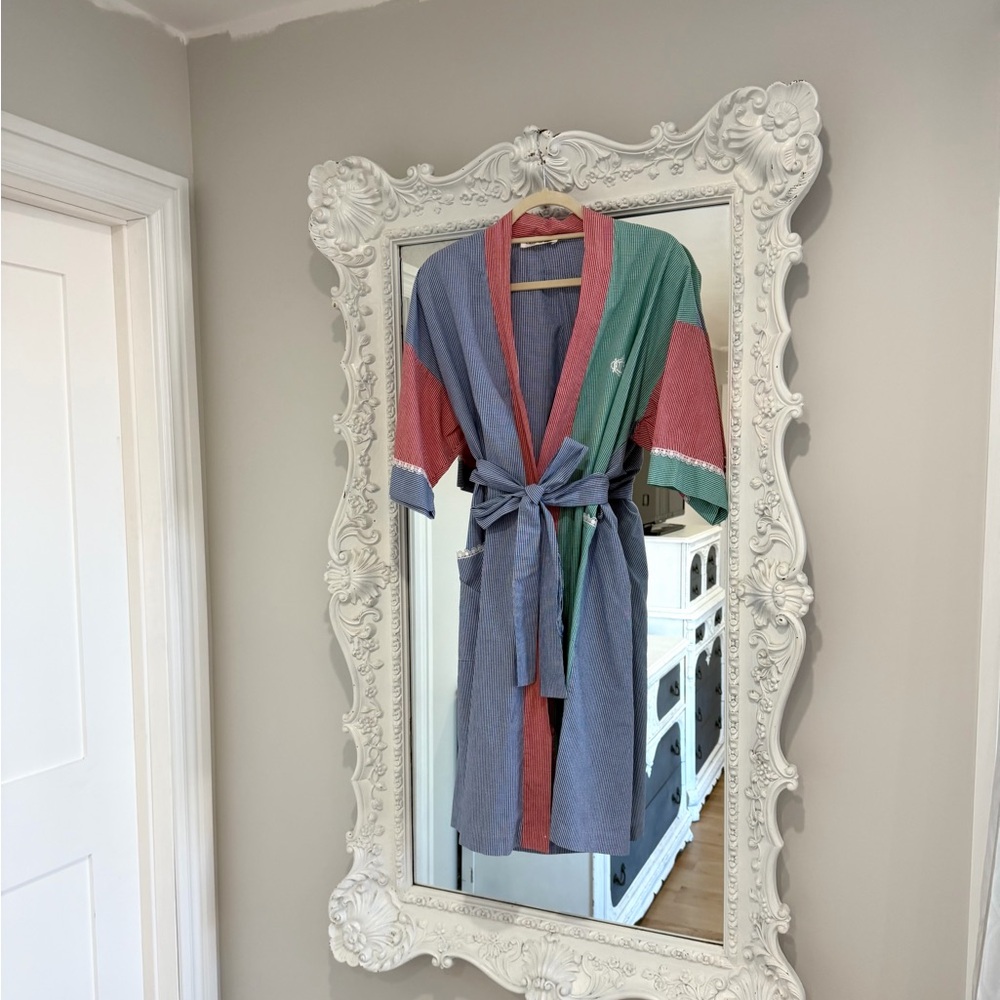 Vintage Christian Dior Colorful Checkered Designer LOGO Dress Jacket Robe